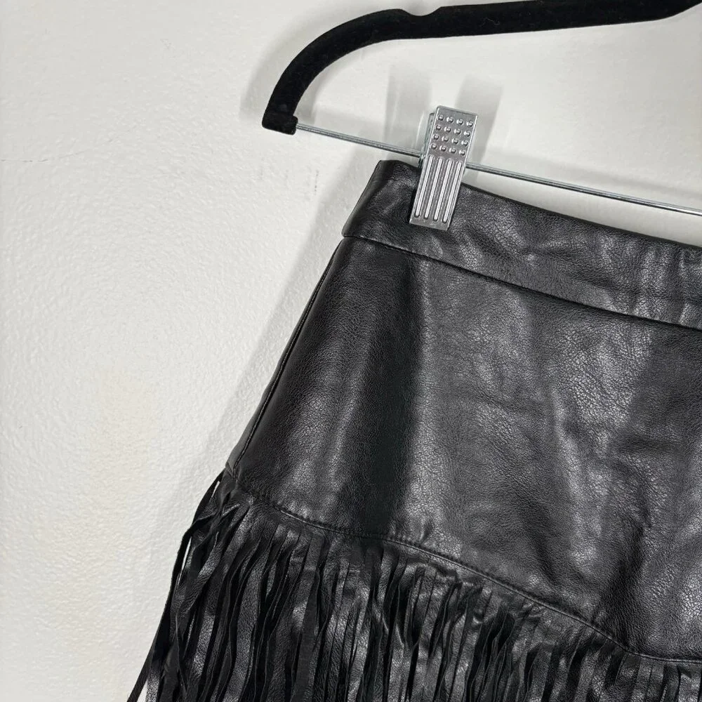 Altar’d State Wmn XS Gothic Grunge Biker Western Vegan Leather Fringe Mini Skirt